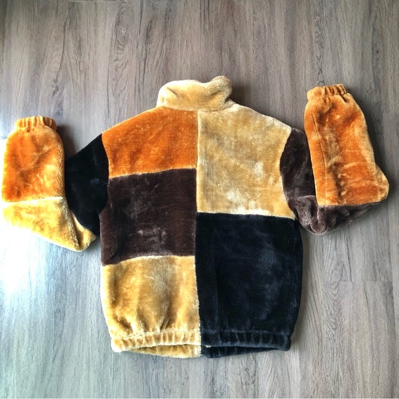 UO Urban Outfitters Faux Fur Patchwork Jacket Men's Unisex Size Medium Brown Tan - Picture 3 of 10